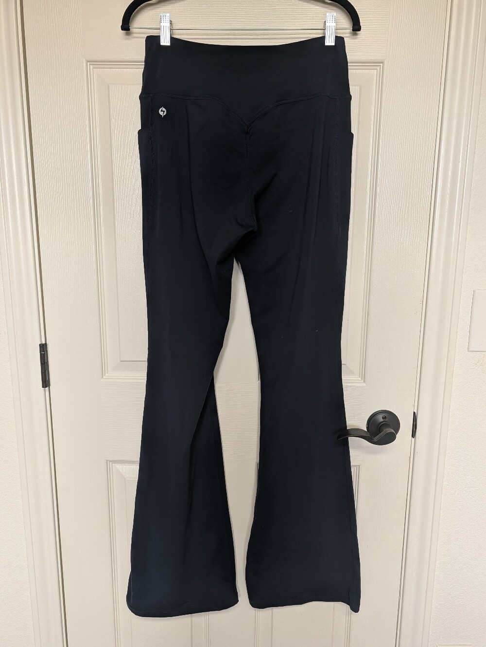 Popflex Women Crisscross Pull On Flare Legging Sz XL Navy Side Pocket 34” Gym